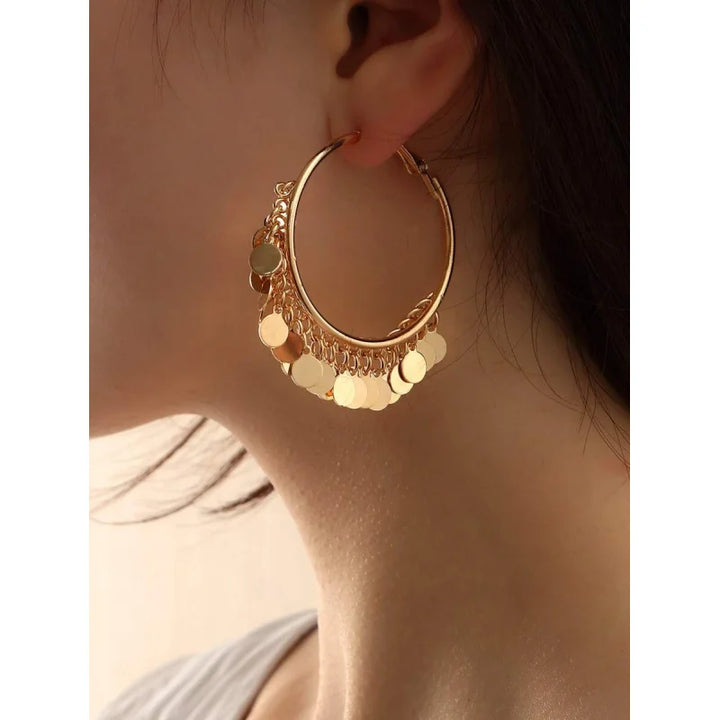 1 Pair Fashionable Minimalist Classic Exaggerated Gold Geometric Hoop Earrings For Women