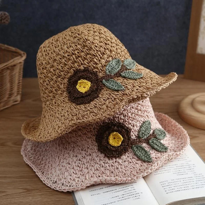 Summer Straw Hat for Women Hand-woven Flower Patterns Sunhat Elegant Ladies Party Dress Cap Travel Beach Breathable Panama Hats