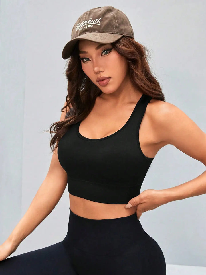 Womens Racerback Longline Sports Bra Light Support Padded Workout Crop Tank Top