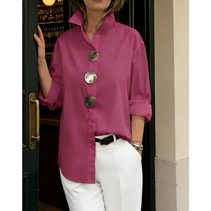 New Women's Oversized Button Down Shirt Turn Down Collar Long Sleeve Casual Loose Blouse Top