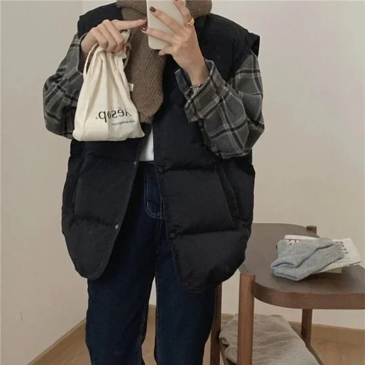 Quilted Puffer Waistcoat Woman Solid Color New Outerwear Clothes Fashion 2025 Down Vest for Women Cold Warm Korean Style Casual