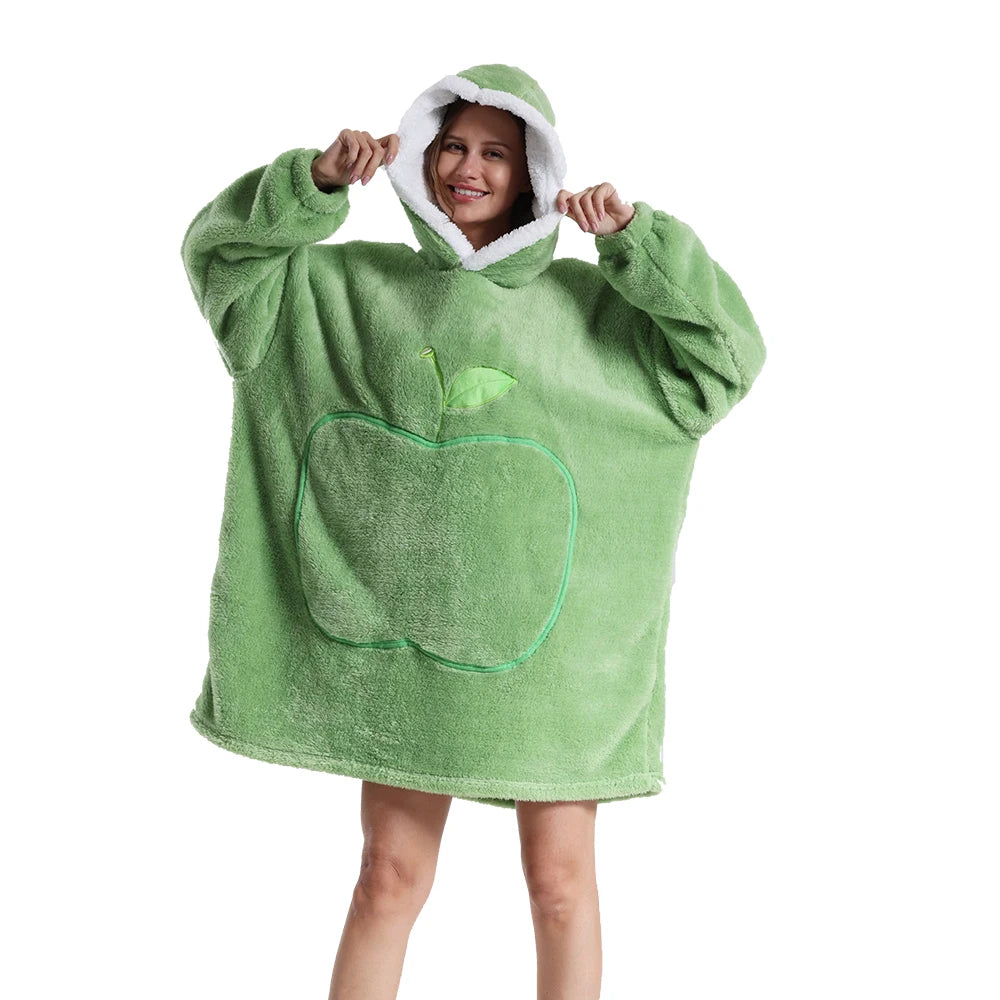 Oversized Blanket Hoodie for Women Men Winter Hooded Sweatshirts Sherpa Fleece Blanket with Sleeves Pink Green Purple Hoodies