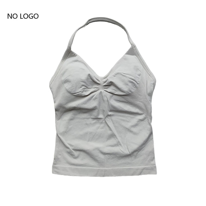 Women's Seamless Yoga Tank Top with Removable Pads V-Neck Longline Strappy Workout Gym Fitness Vest Sports Clothes
