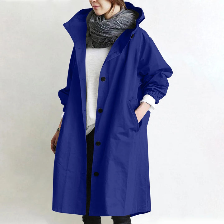 Trendy Women's Long Trench Coat Women's Solid Color Elegant Windbreaker Loose Comfortable Hooded Temperament Ladies Raincoat