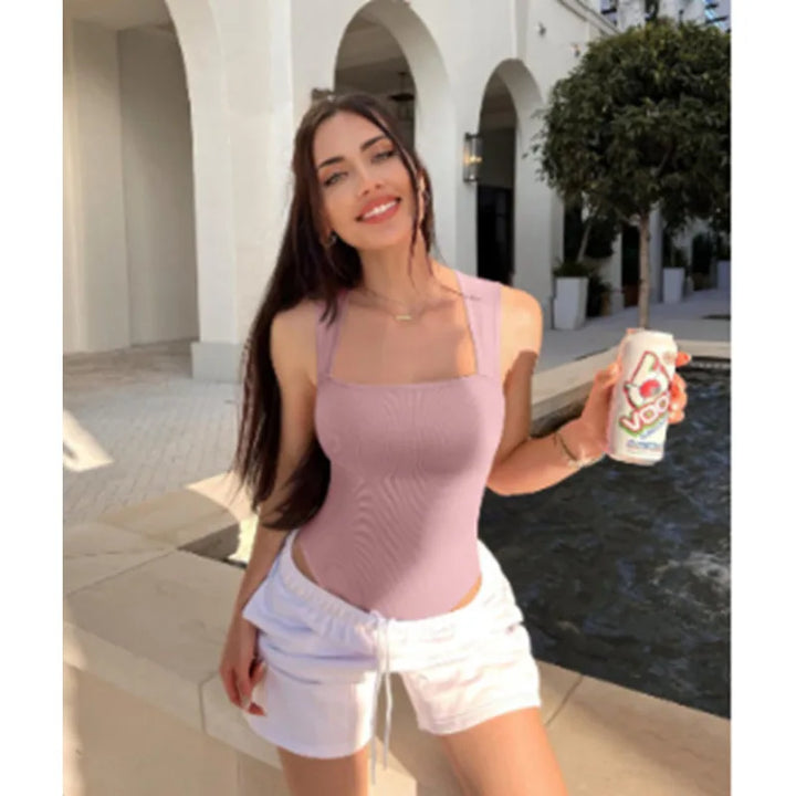 Women Ribbed Square Neck Bodysuit Hot Sale Sleeveless Seamless Tank Top Bodycon Shapewear  Control Casual Streetwear Y2k Clothes