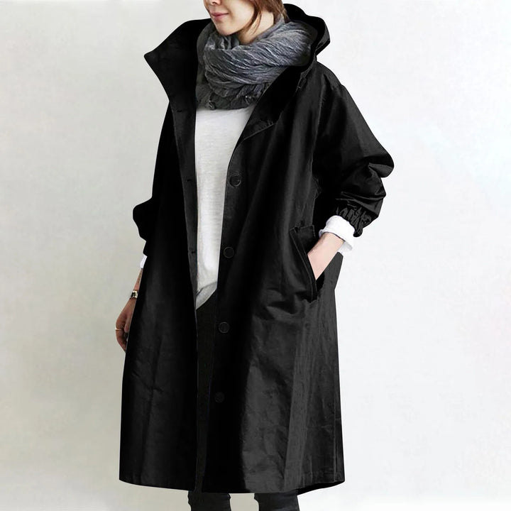 Trendy Women's Long Trench Coat Women's Solid Color Elegant Windbreaker Loose Comfortable Hooded Temperament Ladies Raincoat