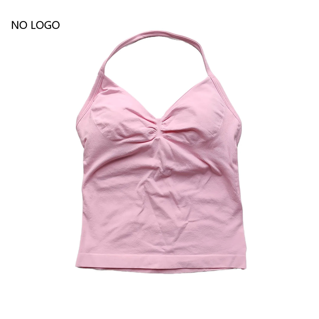 Women's Seamless Yoga Tank Top with Removable Pads V-Neck Longline Strappy Workout Gym Fitness Vest Sports Clothes