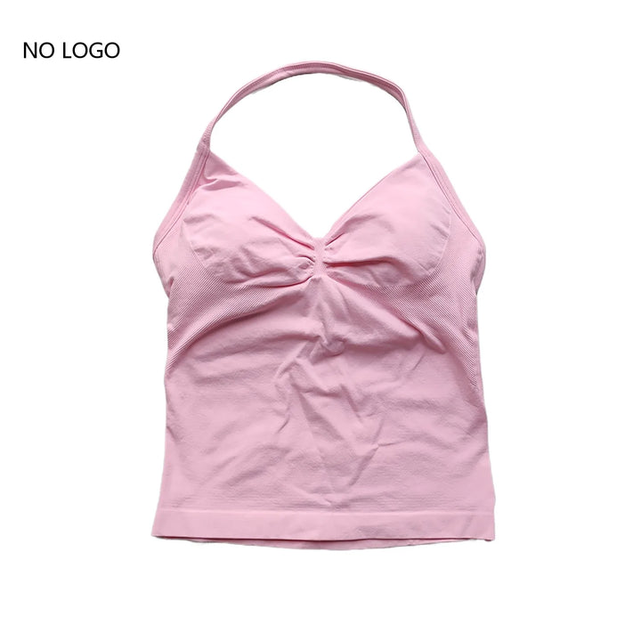 Women's Seamless Yoga Tank Top with Removable Pads V-Neck Longline Strappy Workout Gym Fitness Vest Sports Clothes