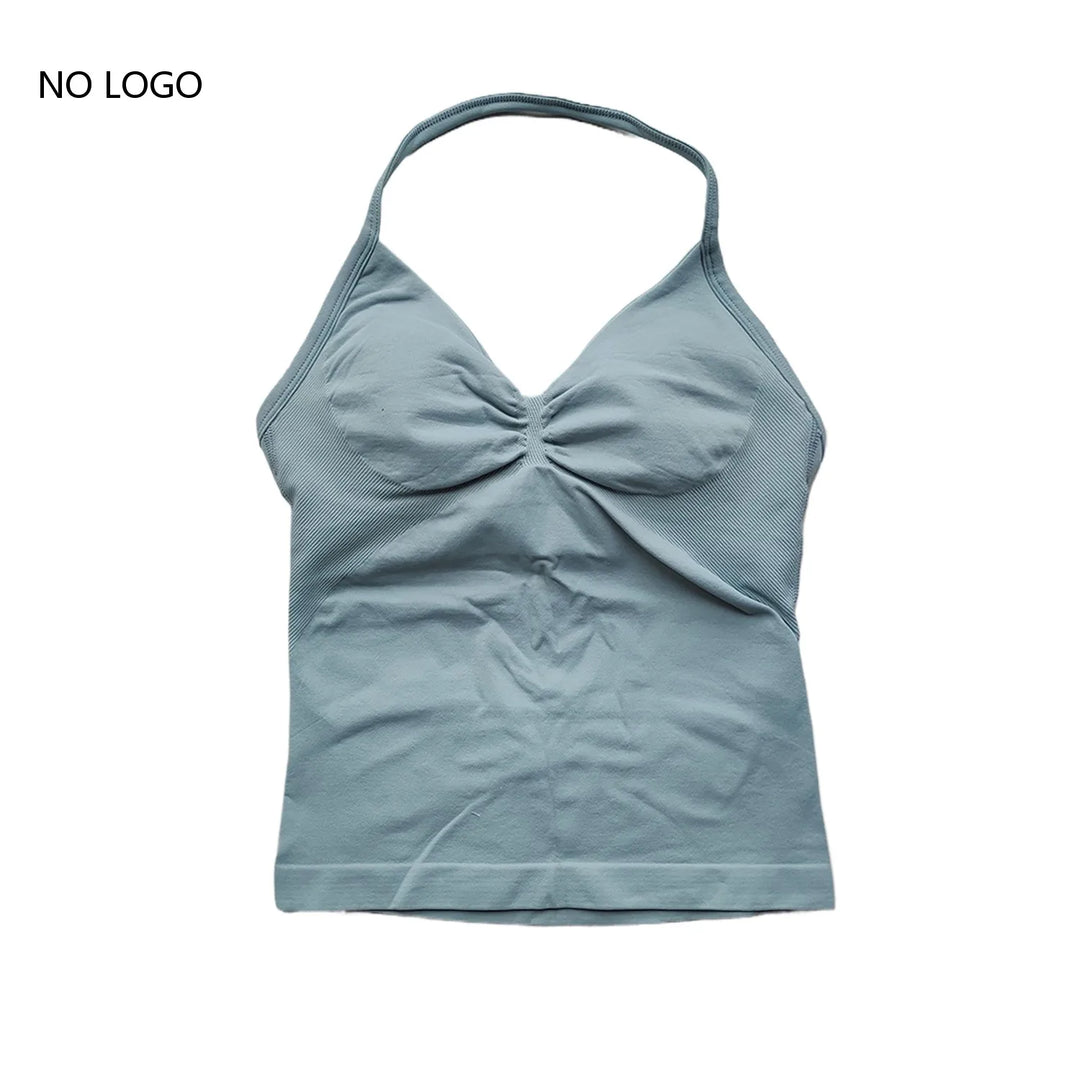 Women's Seamless Yoga Tank Top with Removable Pads V-Neck Longline Strappy Workout Gym Fitness Vest Sports Clothes