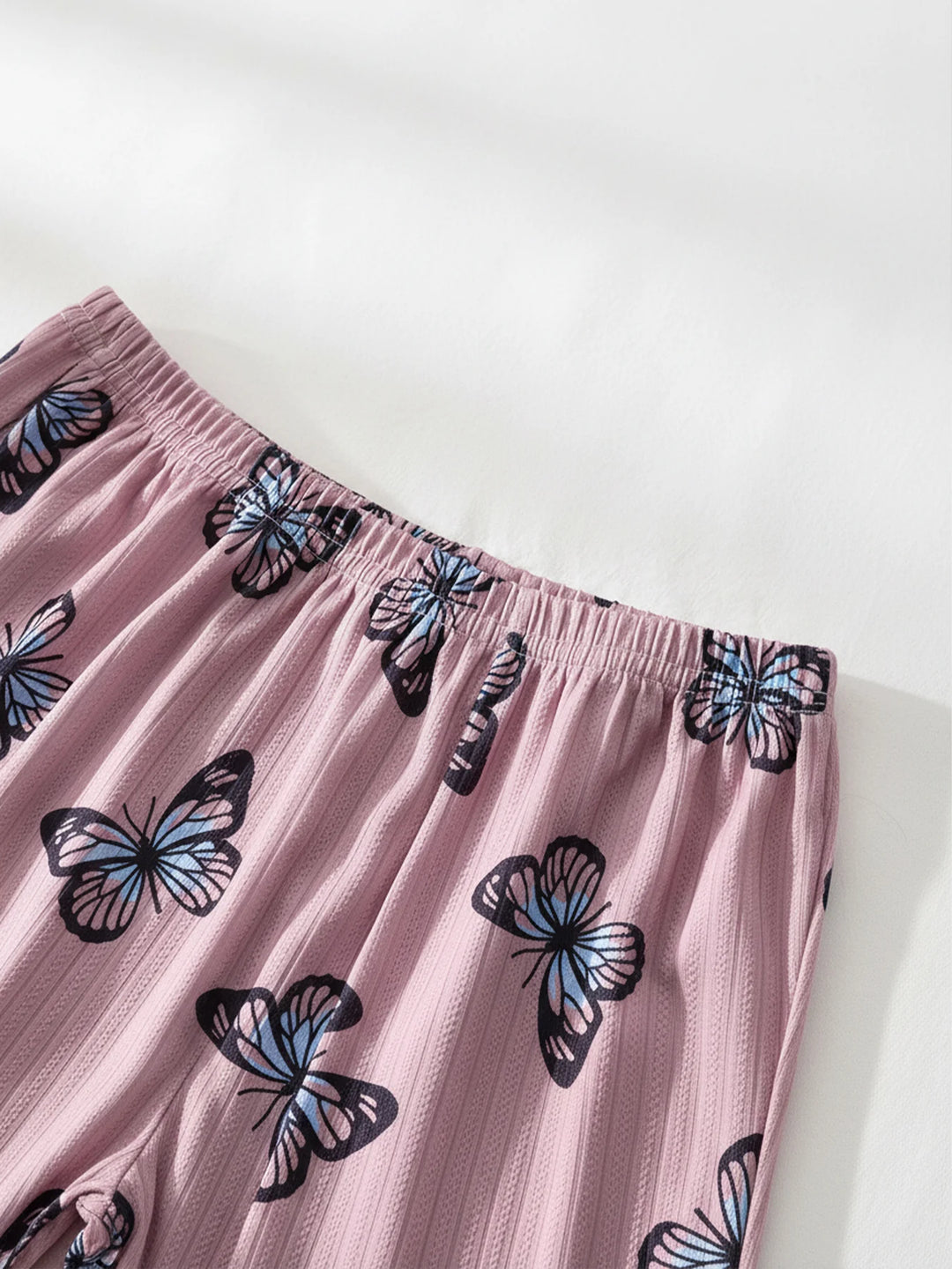 1PC Butterfly Print Waffle Knit Lounge Shorts, Elastic High Waist Scalloped Trim Soft Breathable Women Summer Sleep Bottoms