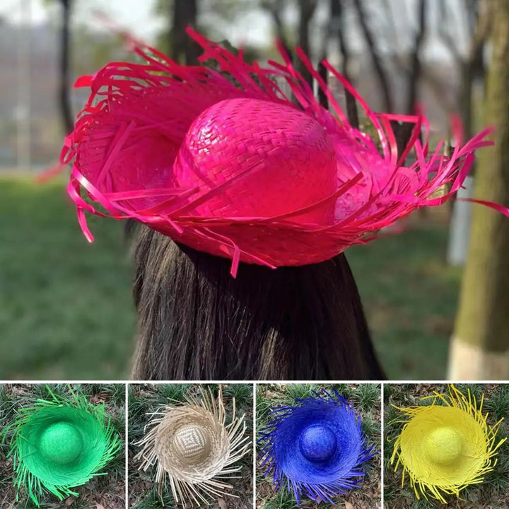 Straw Hat Summer Sun Protection Wide Brim Hand Woven Lightweight Breathable Design Beach Hat Headwear Accessory 모자