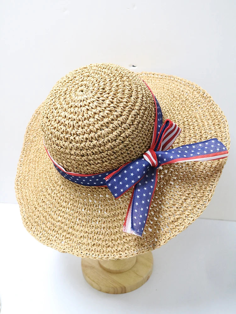 Women's Summer Woven Straw & Fabric Beach Hat - Wide-Brim UV Protection Sun Cap for Outdoor & Coastal Adventures
