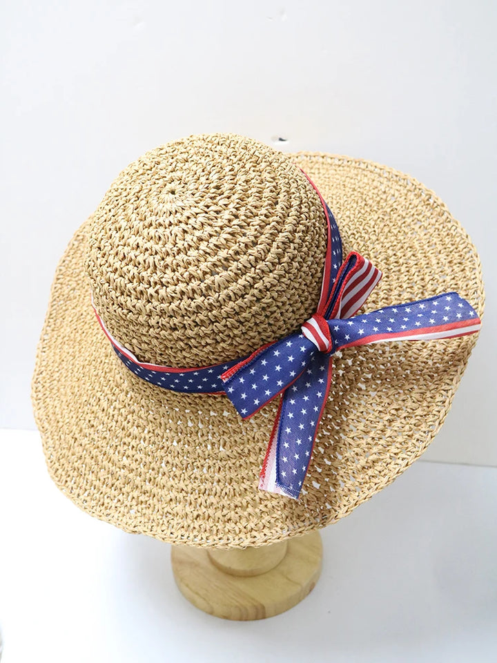 Women's Summer Woven Straw & Fabric Beach Hat - Wide-Brim UV Protection Sun Cap for Outdoor & Coastal Adventures