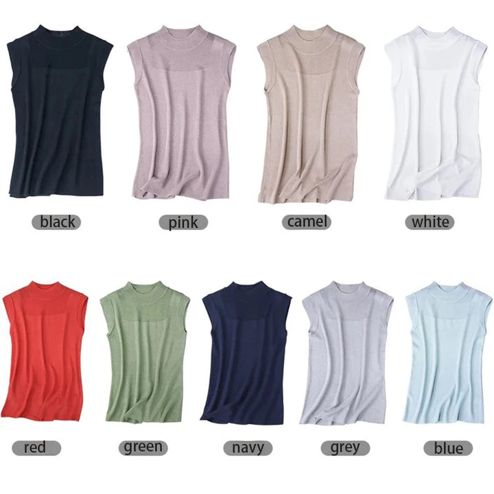 Women's Mock Neck Tank Tops Semi Sheer Sleeveless Crop Top Lightweight Knit Vest Summer Teen-girl Basic Outfit