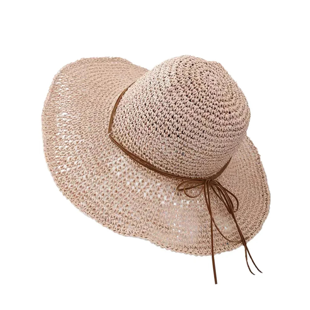 Women's Summer Woven Straw & Fabric Beach Hat - Wide-Brim UV Protection Sun Cap for Outdoor & Coastal Adventures