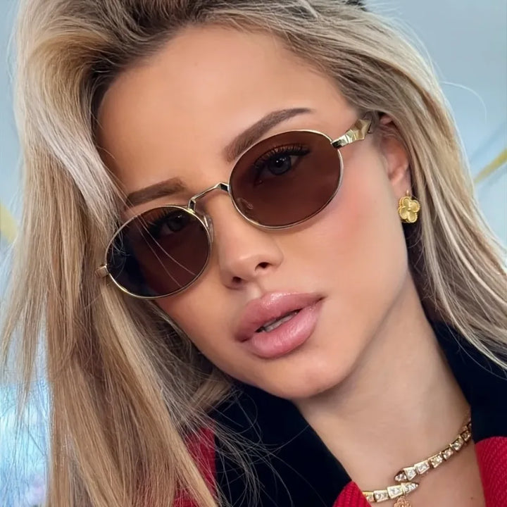 Vintage Small Oval Metal Sunglasses Fashion Brand Casual Style Sun Glasses Luxury Punk Unisex Stylish Eyeglasses UV400