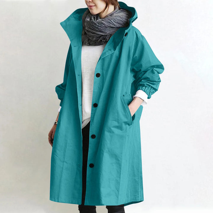 Trendy Women's Long Trench Coat Women's Solid Color Elegant Windbreaker Loose Comfortable Hooded Temperament Ladies Raincoat