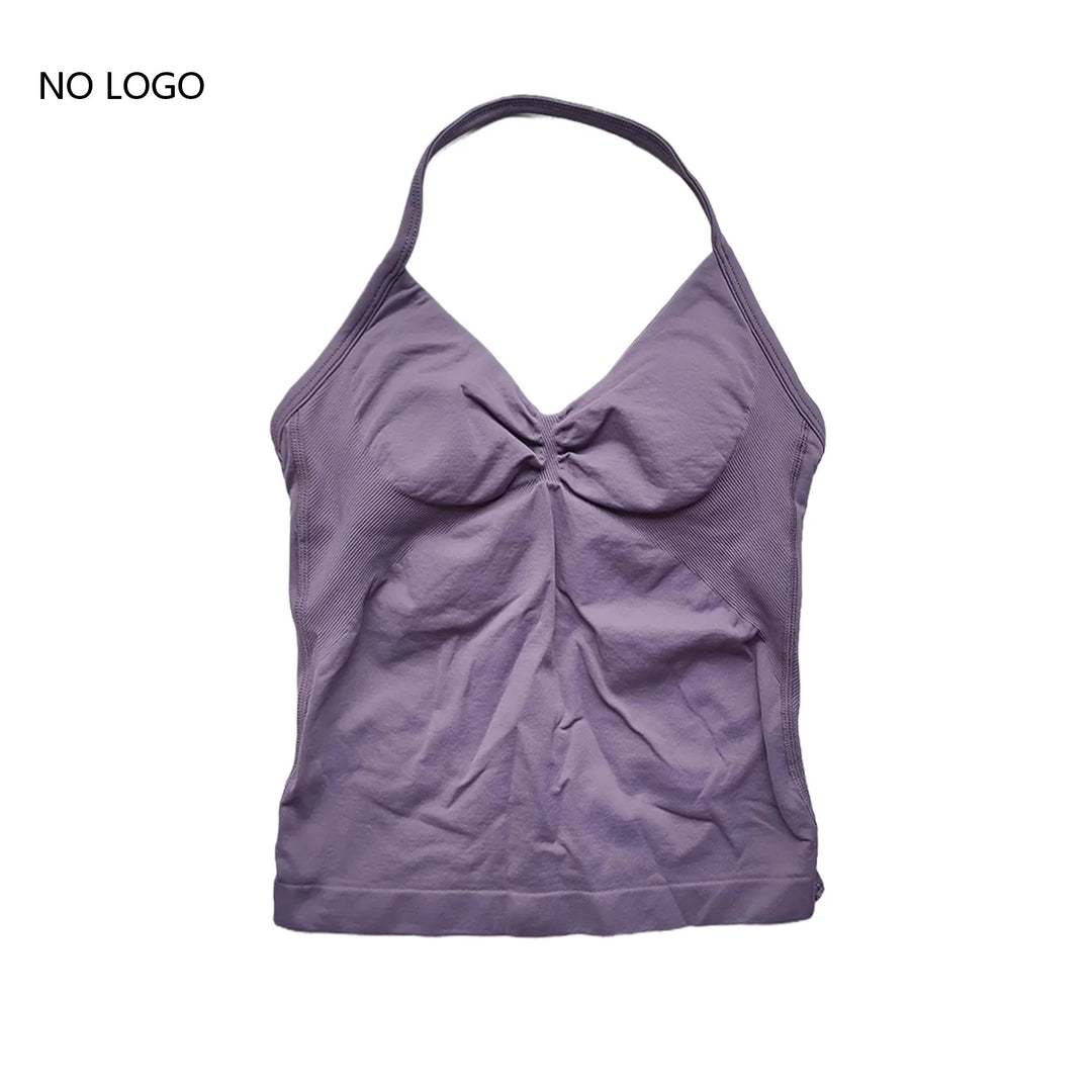 Women's Seamless Yoga Tank Top with Removable Pads V-Neck Longline Strappy Workout Gym Fitness Vest Sports Clothes