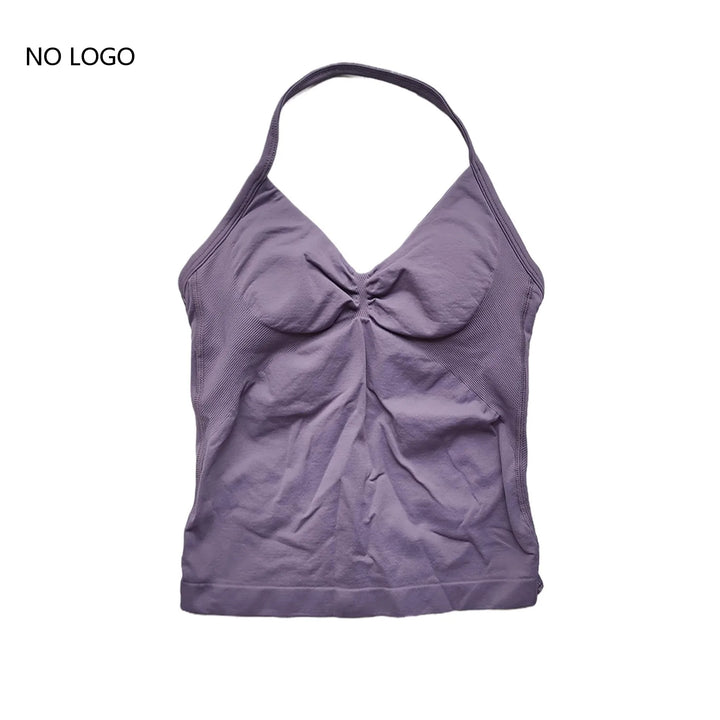 Women's Seamless Yoga Tank Top with Removable Pads V-Neck Longline Strappy Workout Gym Fitness Vest Sports Clothes
