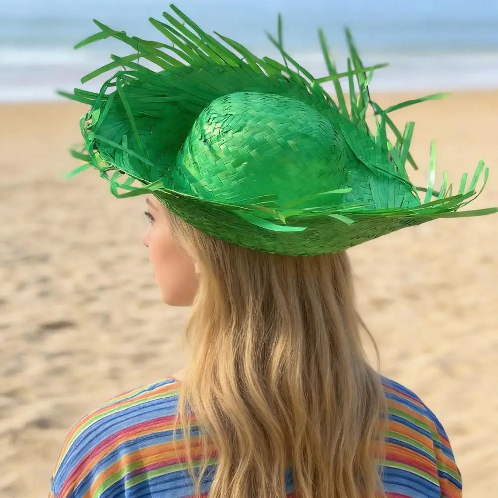 Straw Hat Summer Sun Protection Wide Brim Hand Woven Lightweight Breathable Design Beach Hat Headwear Accessory 모자