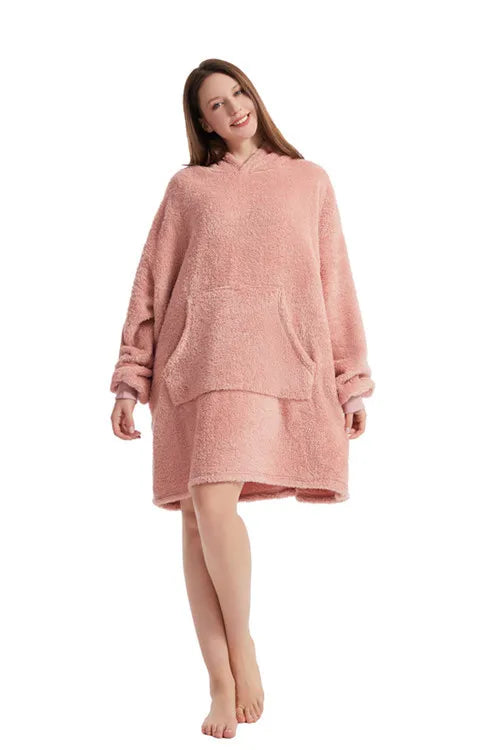 New Winter Double-faced Fleece Hoodie Blanket Oversize Large Pocket Warm Couple Loose Sweatshirts Women And Men Robe loungewear