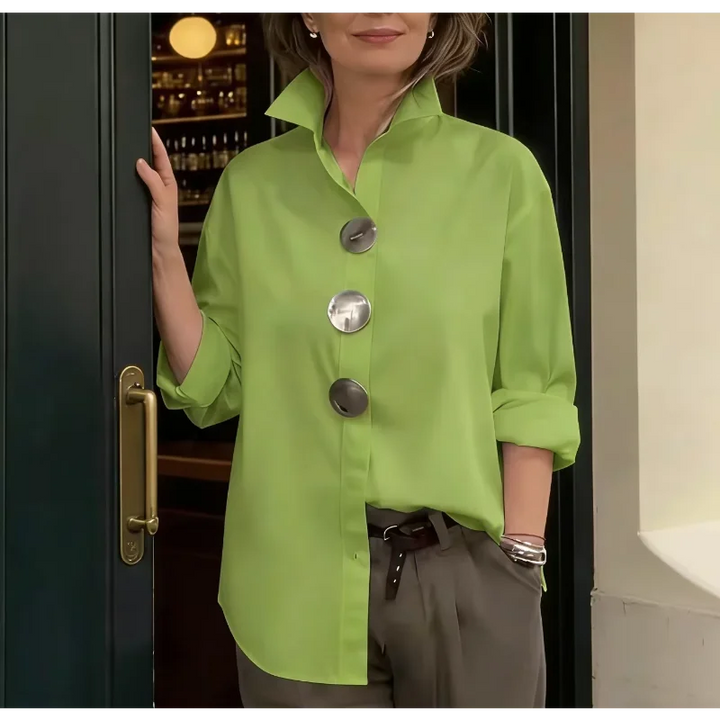 New Women's Oversized Button Down Shirt Turn Down Collar Long Sleeve Casual Loose Blouse Top