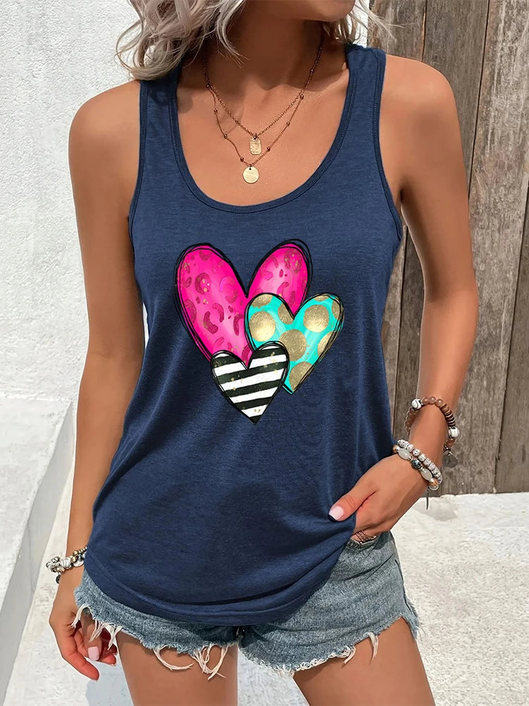 Women’s Vest Funny Heart Racerback Tanks Three Color Hearts Graphic Tank Top Fashion Summer Racerback Outfit Vacation Sexy Tops