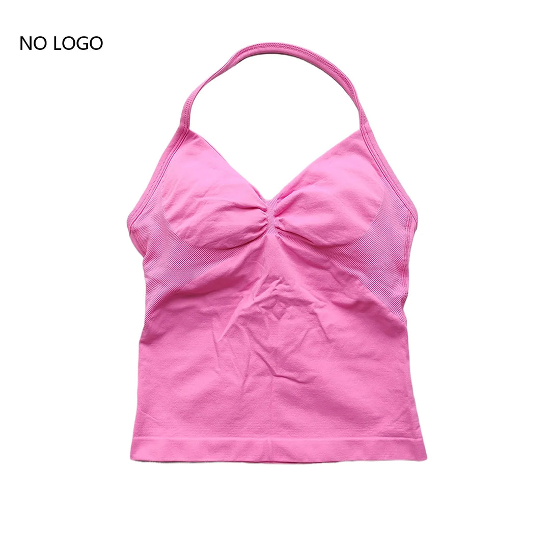 Women's Seamless Yoga Tank Top with Removable Pads V-Neck Longline Strappy Workout Gym Fitness Vest Sports Clothes