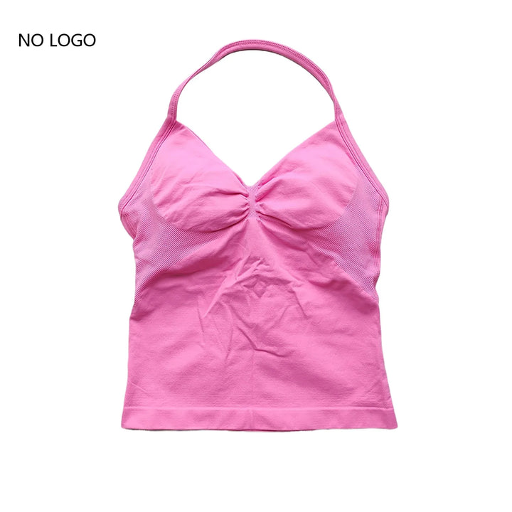 Women's Seamless Yoga Tank Top with Removable Pads V-Neck Longline Strappy Workout Gym Fitness Vest Sports Clothes