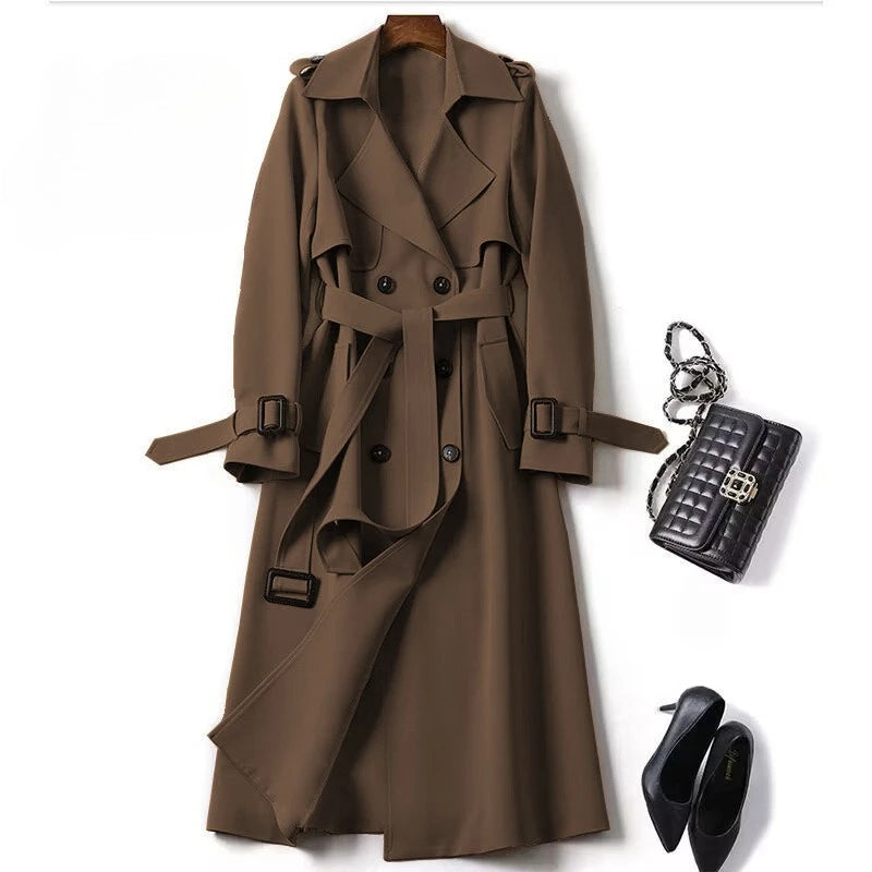Trench Coat Women's Medium Long Spring Autumn New Korean Version Large Size Popular British Style Coat Over The Knee Coat
