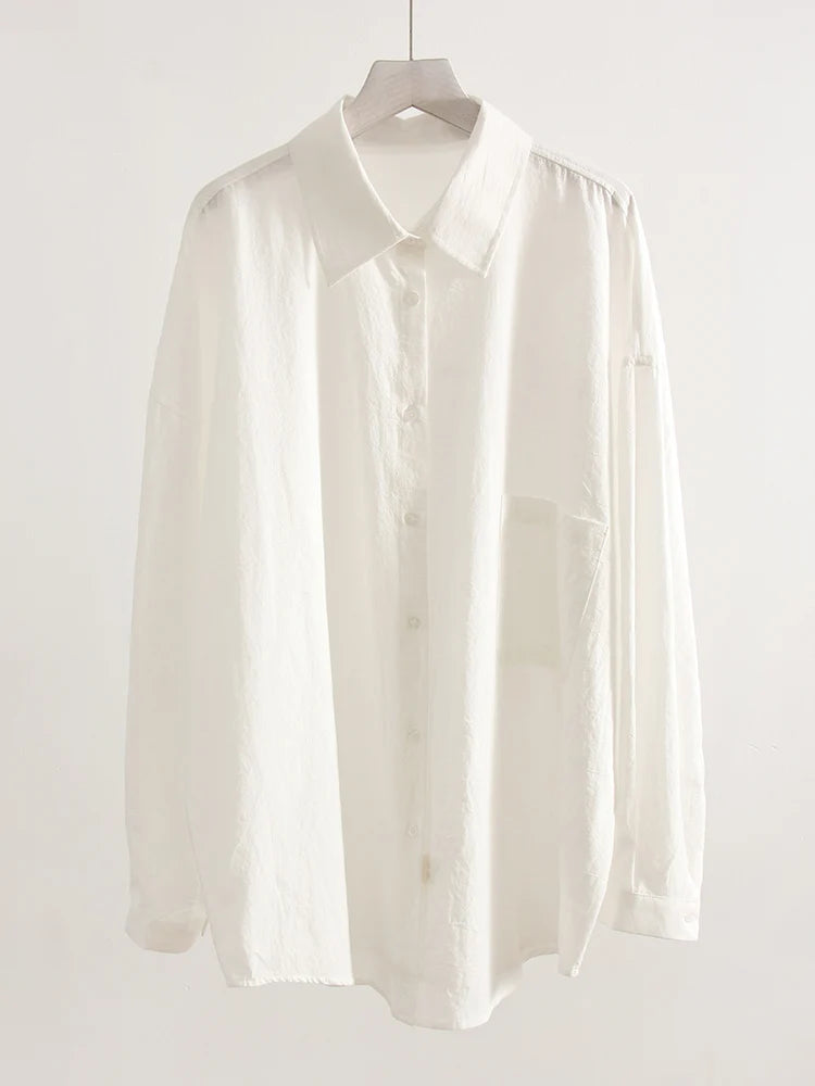 White Basic Oversized Button Up Shirts Women Summer Cotton Office Wear Loose Blouses Female Yellow Shirt Long Sleeve For Women