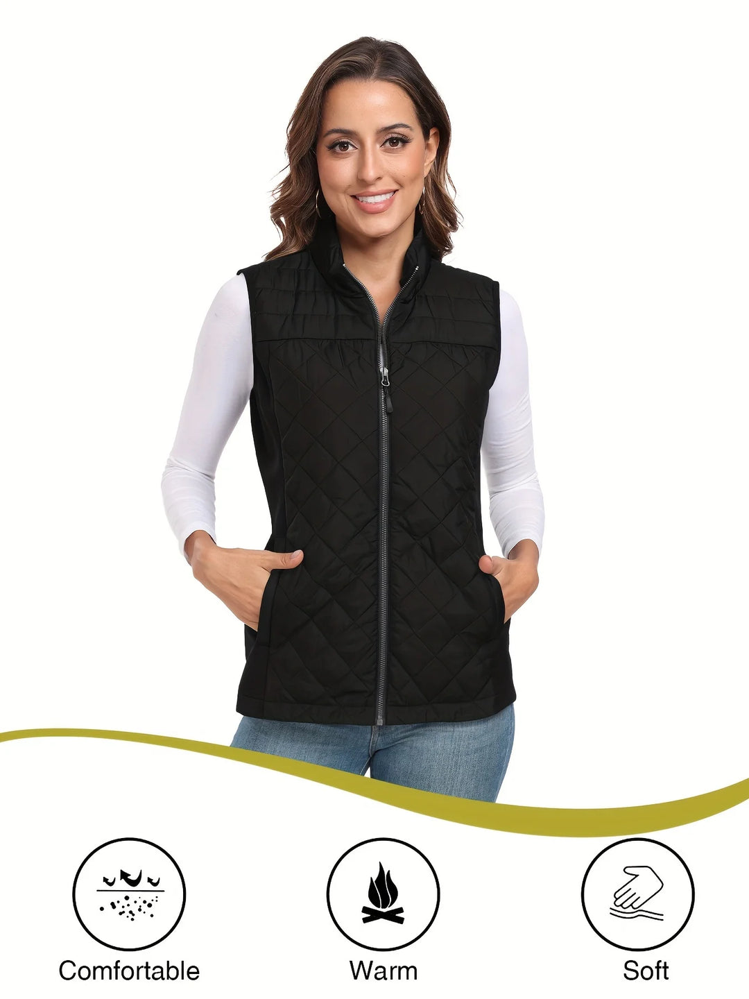 Womens Vest Tops Sleeveless Quilted Outerwear Jackets Stand Collar Zip up Lightweight Vests Spring Fall Winter Outfits