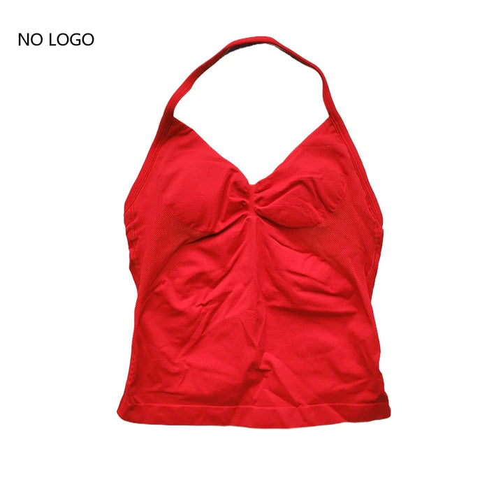 Women's Seamless Yoga Tank Top with Removable Pads V-Neck Longline Strappy Workout Gym Fitness Vest Sports Clothes