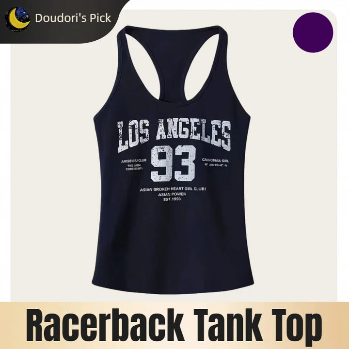 American Retro Street Style Women's Navy Blue Ribbed Slim-Fit Racerback Tank Top