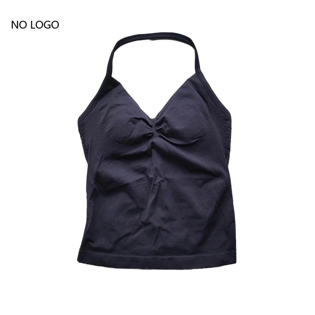 Women's Seamless Yoga Tank Top with Removable Pads V-Neck Longline Strappy Workout Gym Fitness Vest Sports Clothes