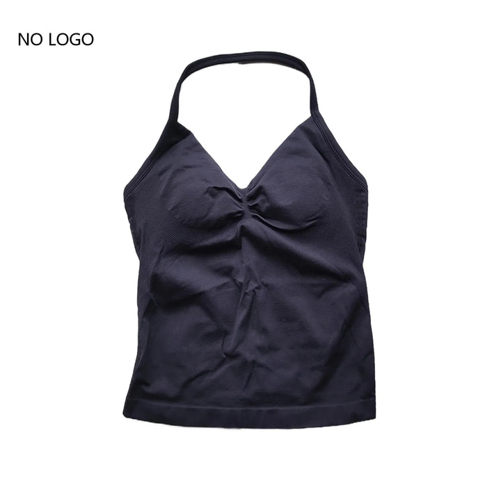 Women's Seamless Yoga Tank Top with Removable Pads V-Neck Longline Strappy Workout Gym Fitness Vest Sports Clothes