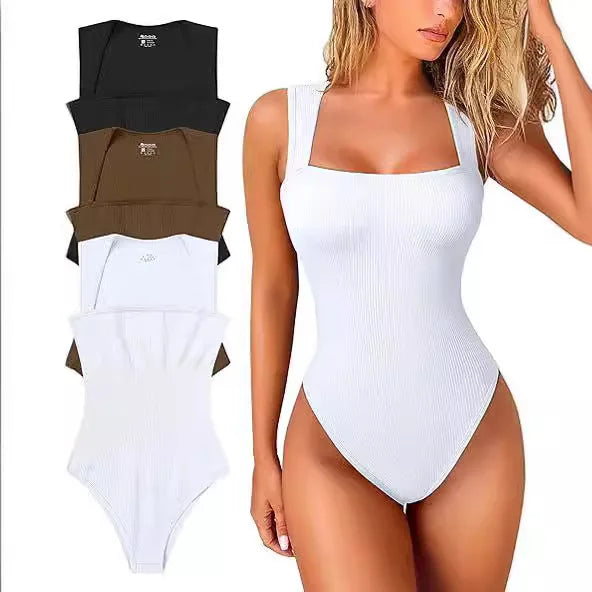 Women Ribbed Square Neck Bodysuit Hot Sale Sleeveless Seamless Tank Top Bodycon Shapewear  Control Casual Streetwear Y2k Clothes