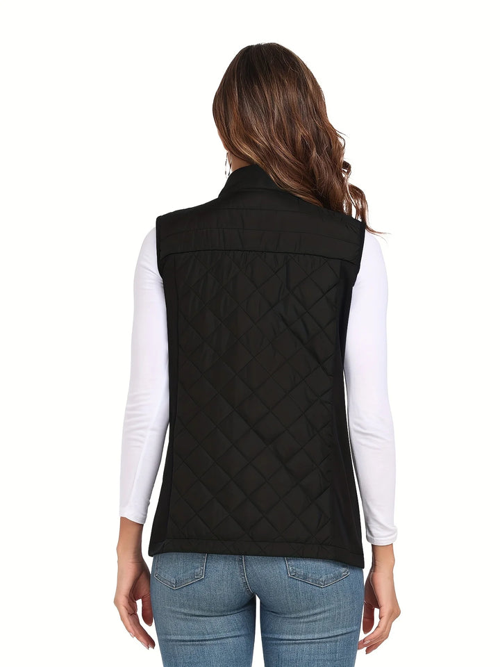 Womens Vest Tops Sleeveless Quilted Outerwear Jackets Stand Collar Zip up Lightweight Vests Spring Fall Winter Outfits