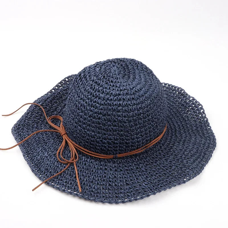 Women's Summer Woven Straw & Fabric Beach Hat - Wide-Brim UV Protection Sun Cap for Outdoor & Coastal Adventures