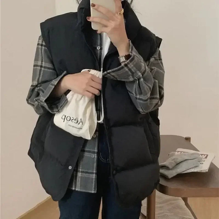 Quilted Puffer Waistcoat Woman Solid Color New Outerwear Clothes Fashion 2025 Down Vest for Women Cold Warm Korean Style Casual