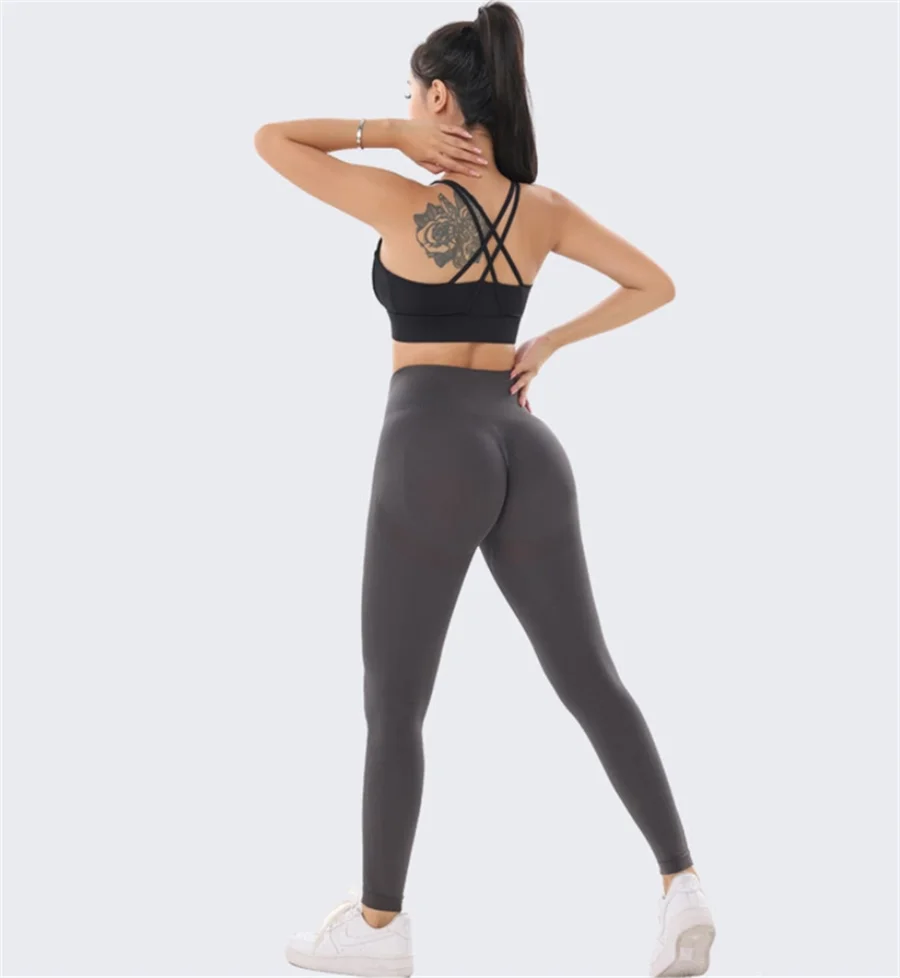 High Waisted Seamless Yoga Leggings for Women Solid Color Slim Fit Peach Shaped Hip Lifting Fitness Sports Pants