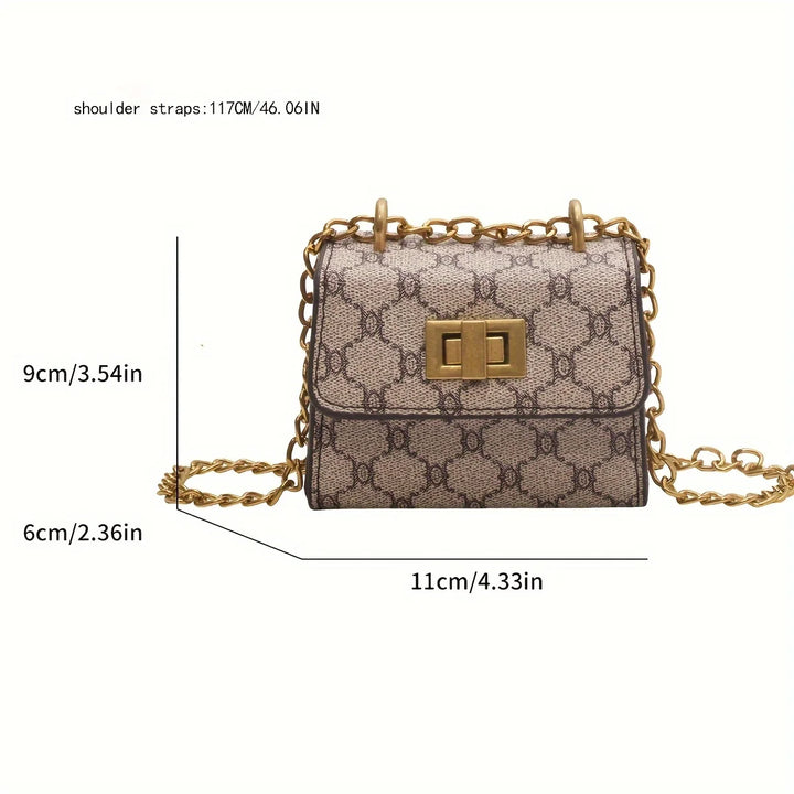 Stylish Mini Crossbody Bag with Geometric Pattern Faux Leather Buckle Closure Painted Edge Detail Faux Leather Lining Purse