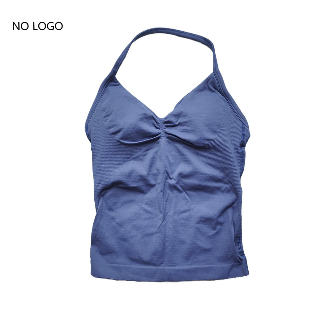 Women's Seamless Yoga Tank Top with Removable Pads V-Neck Longline Strappy Workout Gym Fitness Vest Sports Clothes
