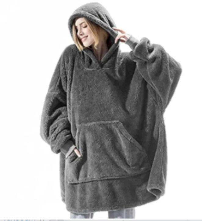 New Winter Double-faced Fleece Hoodie Blanket Oversize Large Pocket Warm Couple Loose Sweatshirts Women And Men Robe loungewear