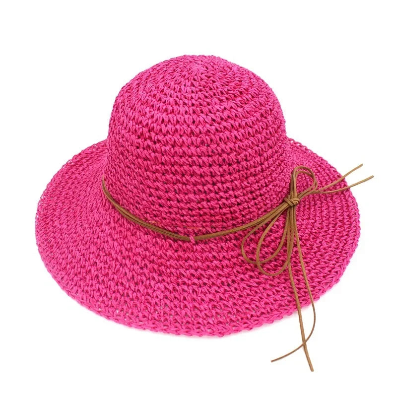 Women's Summer Woven Straw & Fabric Beach Hat - Wide-Brim UV Protection Sun Cap for Outdoor & Coastal Adventures