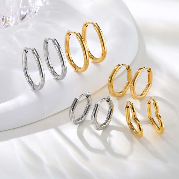 Minimalist Stainless Steel Hoop Earrings For Women, Geometric Oval Heart Gold Plated Huggies Earrings, Chic Jewelry Gift