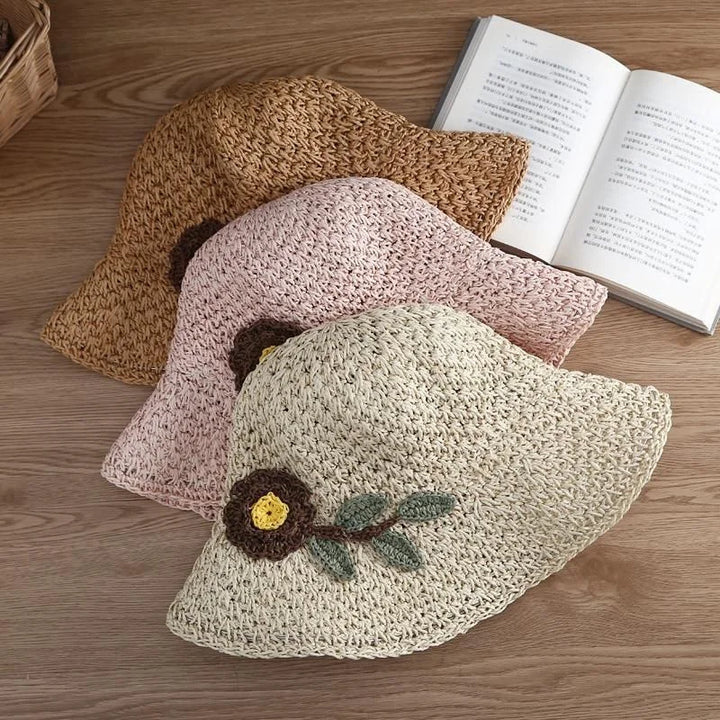 Summer Straw Hat for Women Hand-woven Flower Patterns Sunhat Elegant Ladies Party Dress Cap Travel Beach Breathable Panama Hats