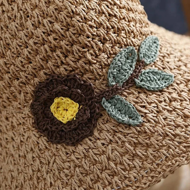 Summer Straw Hat for Women Hand-woven Flower Patterns Sunhat Elegant Ladies Party Dress Cap Travel Beach Breathable Panama Hats