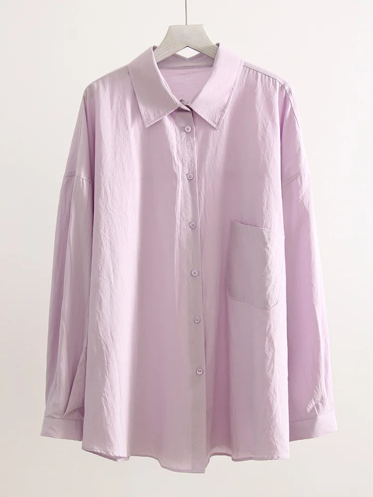 White Basic Oversized Button Up Shirts Women Summer Cotton Office Wear Loose Blouses Female Yellow Shirt Long Sleeve For Women