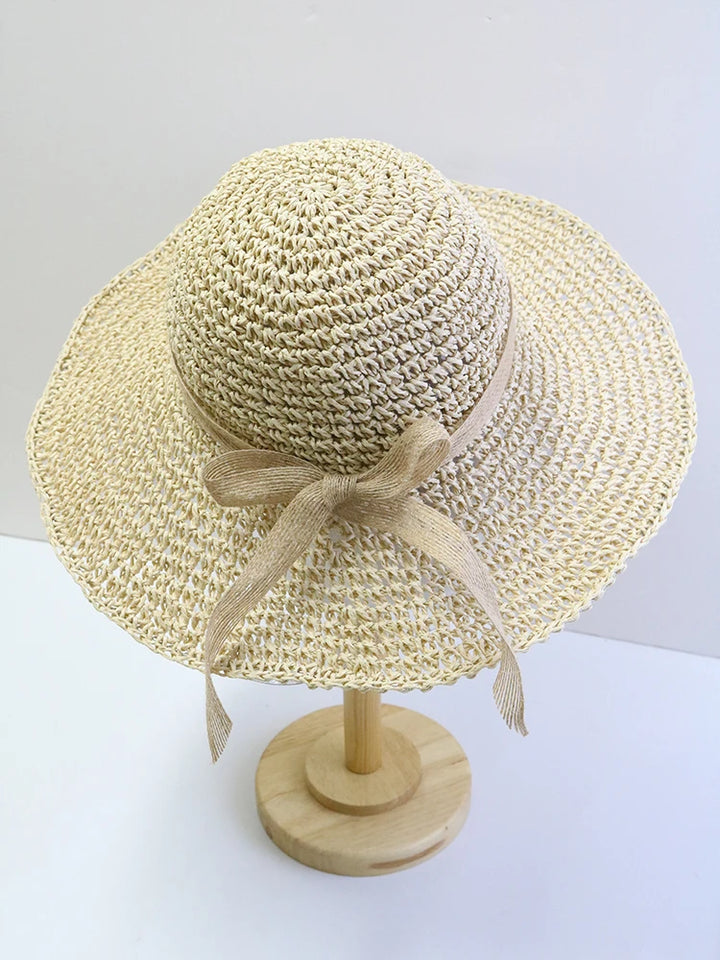 Women's Summer Woven Straw & Fabric Beach Hat - Wide-Brim UV Protection Sun Cap for Outdoor & Coastal Adventures